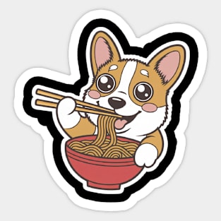 Corgi Eating Ramen, Cute Cartoon Dog Ramen Lover Sticker
